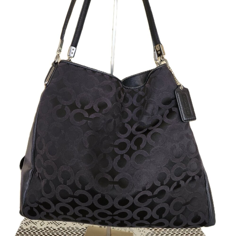 Euc Coach Phoebe Signature Black Shoulder Bag Purse